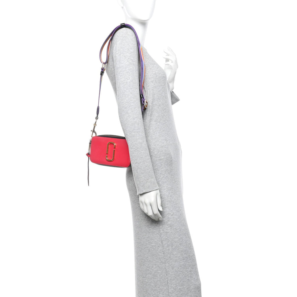 Saffiano Rainbow Strap Color Block Small Snapshot Camera Bag Pink Multicolor