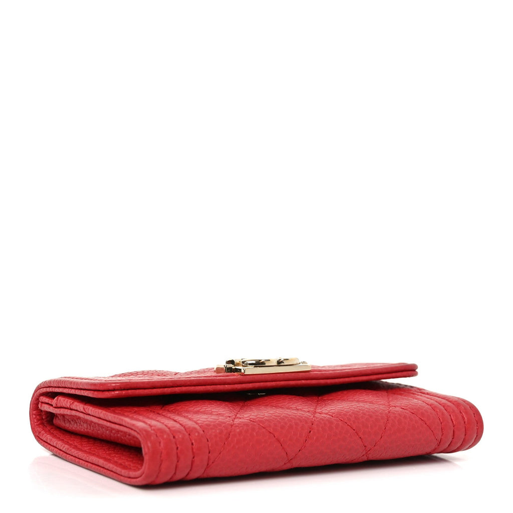 Caviar Quilted Boy Flap  Holder Wallet Red