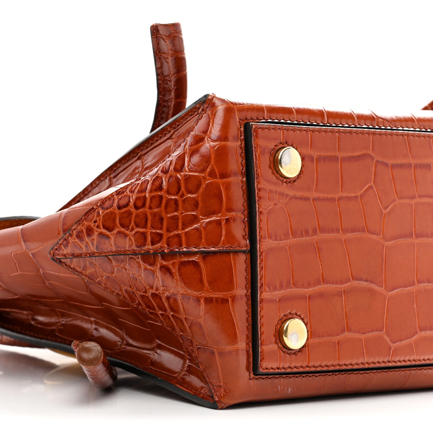 Calfskin Crocodile Embossed Small Pipe Bag Chestnut