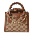 New Canvas Charisma Calfskin Crystal GG Monogram Mini Diana Tote Bag Camel Ebony