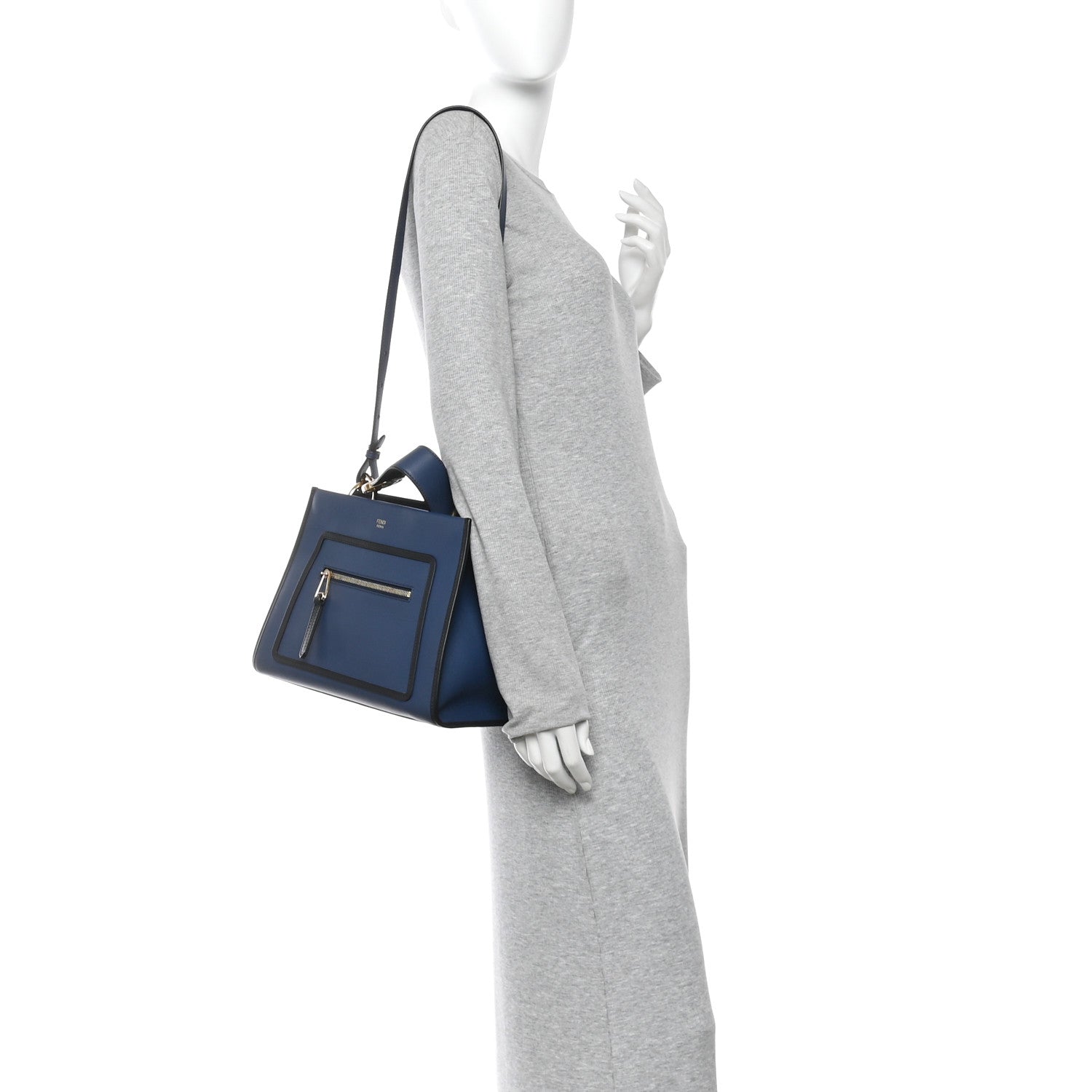 Vitello Century Opaco F is Fendi Bi-Color Small Runaway Satchel Blue Black