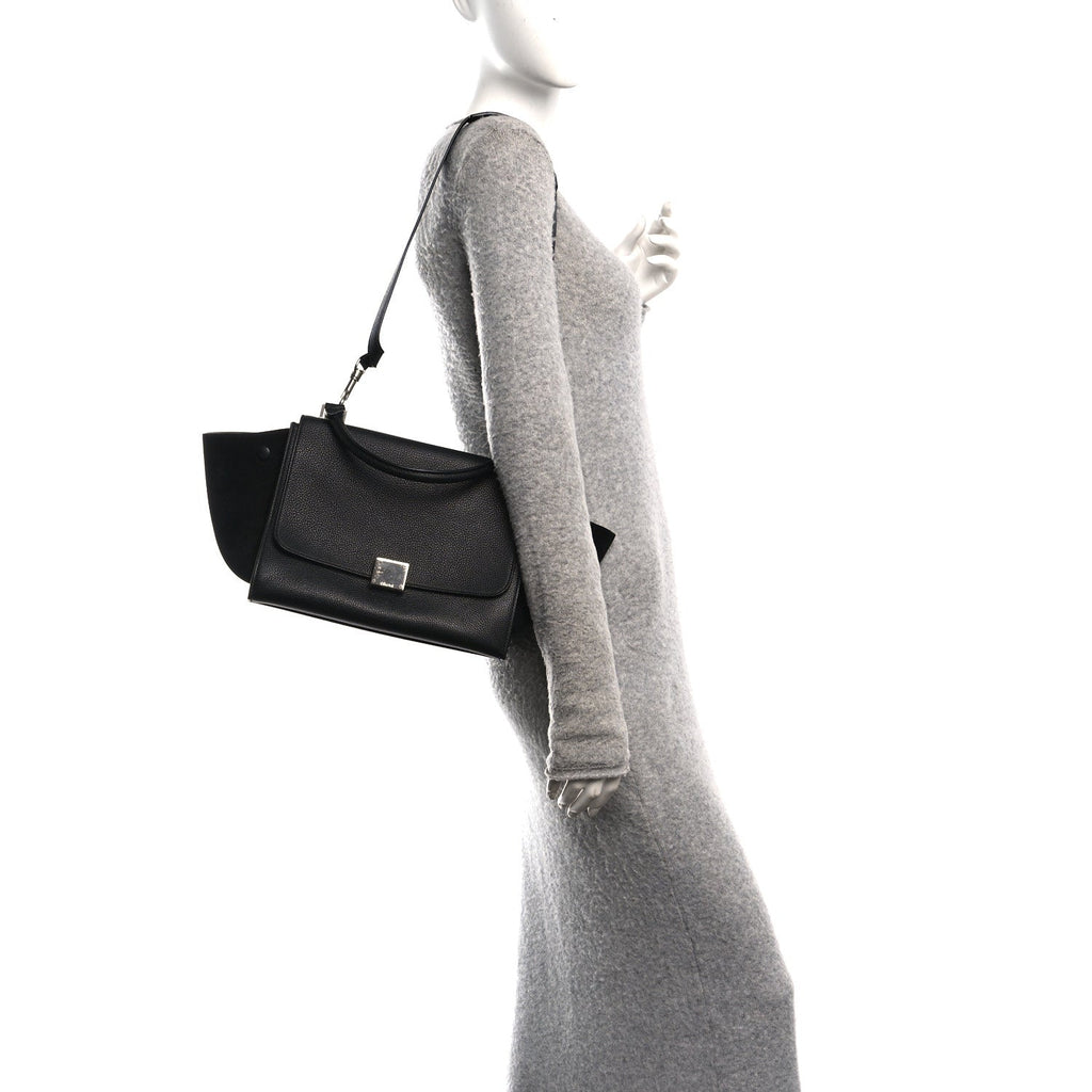Drummed Calfskin Suede Small Trapeze Black