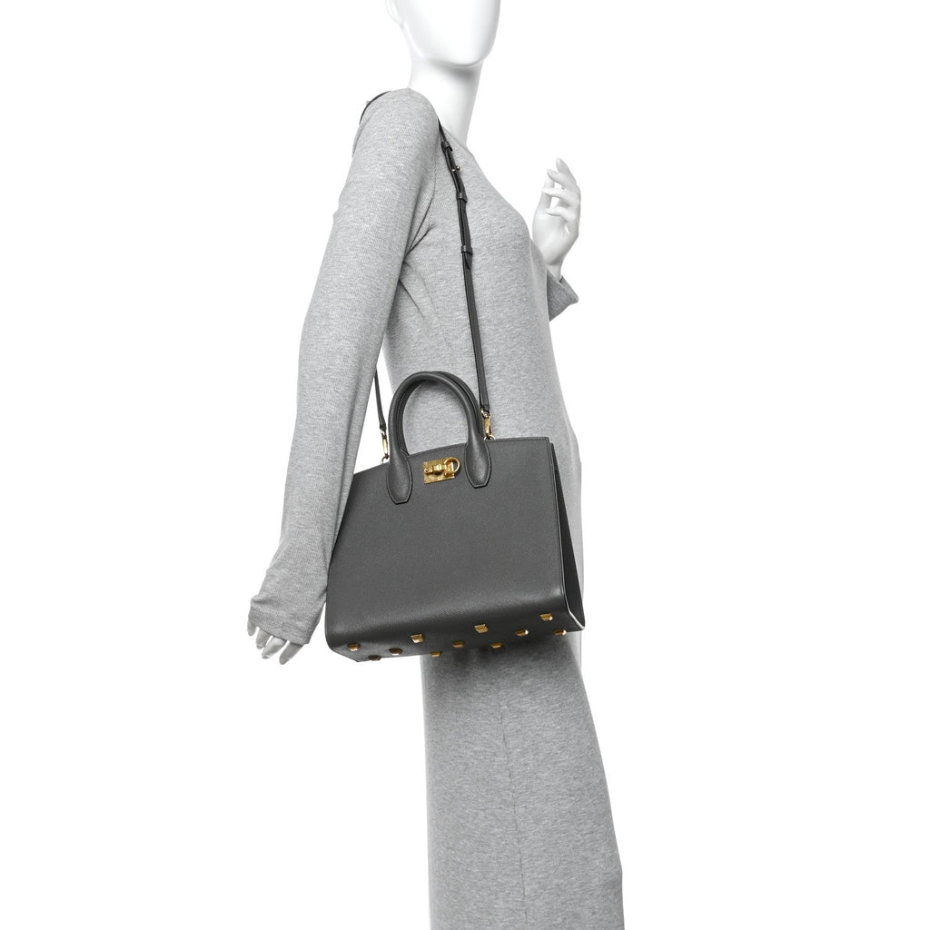 Hammered Calfskin Medium The Studio Box Bag Sparrow