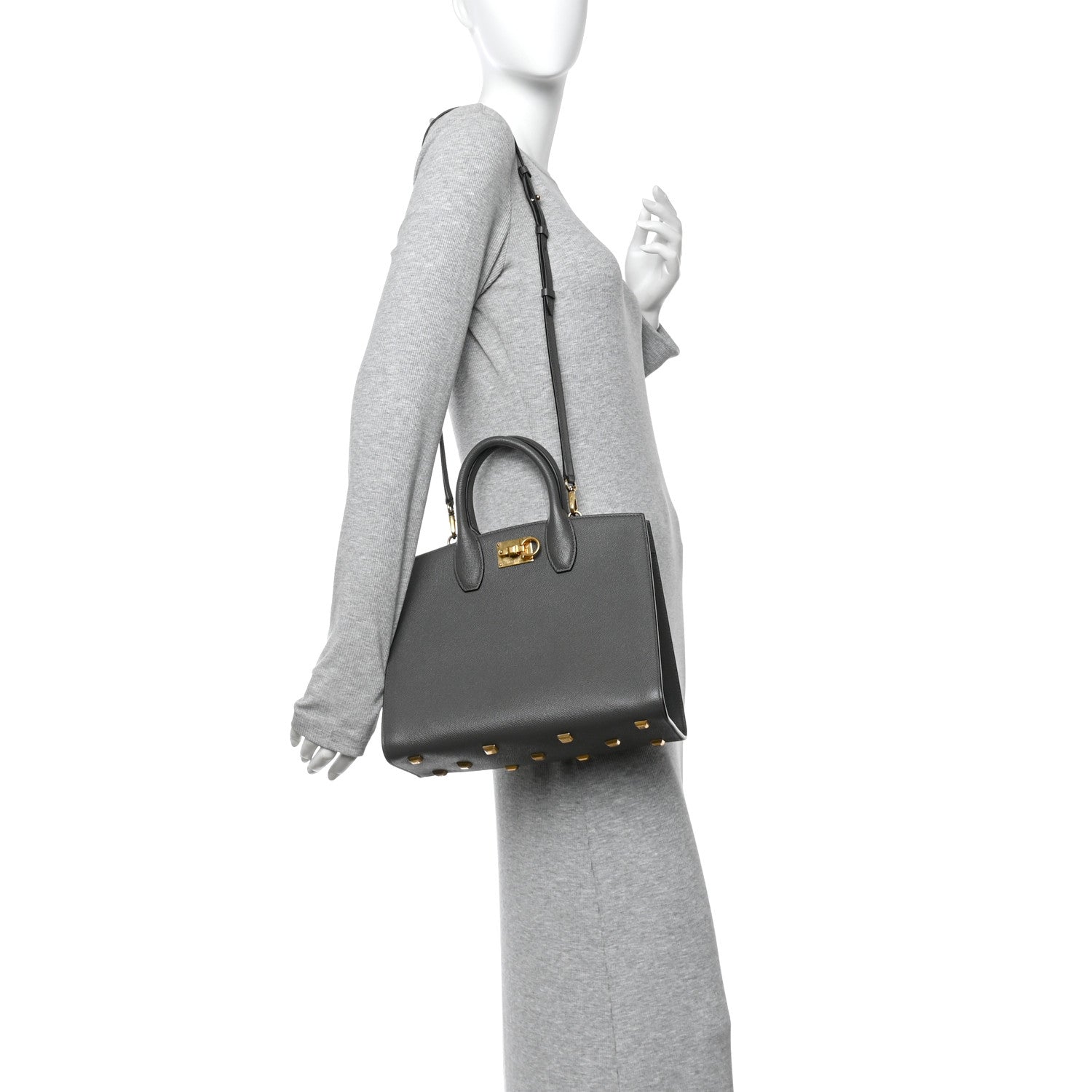 Hammered Calfskin Medium The Studio Box Bag Sparrow