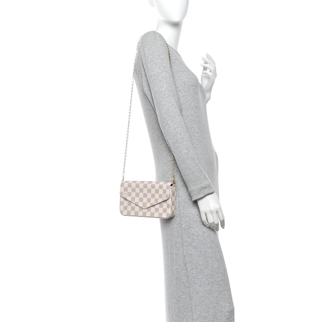 Damier Azur Pochette Felicie Chain Wallet Rose Ballerine