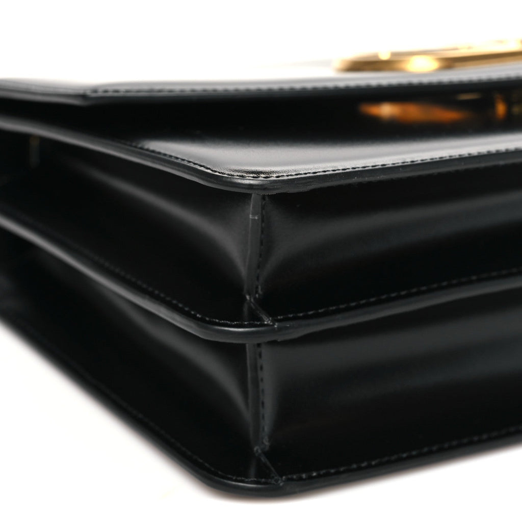 Shiny Calfskin Vain Shoulder Bag Black