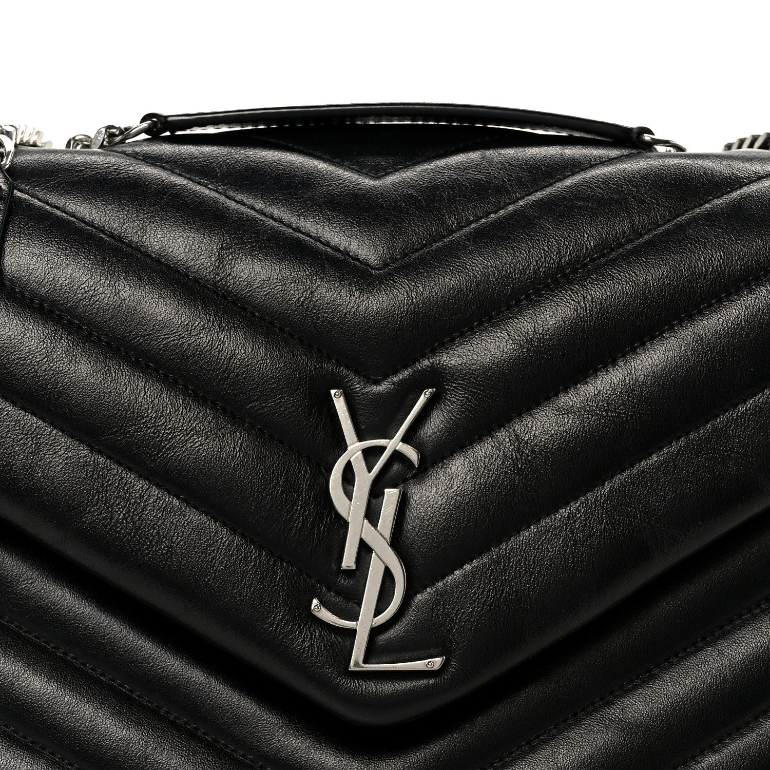 Calfskin Y Quilted Monogram Medium Loulou Chain Satchel Black