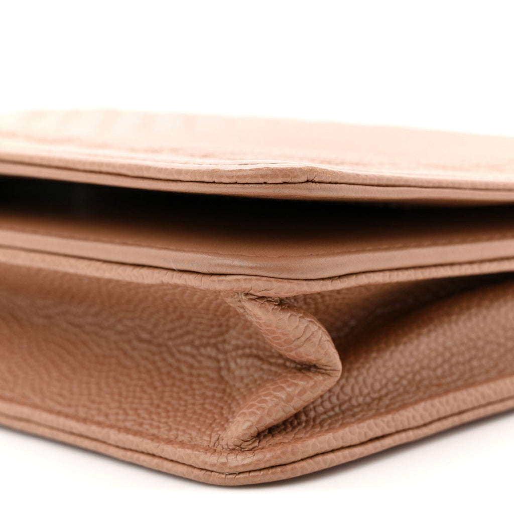 Caviar Chevron Quilted Boy Wallet On Chain WOC Dark Beige