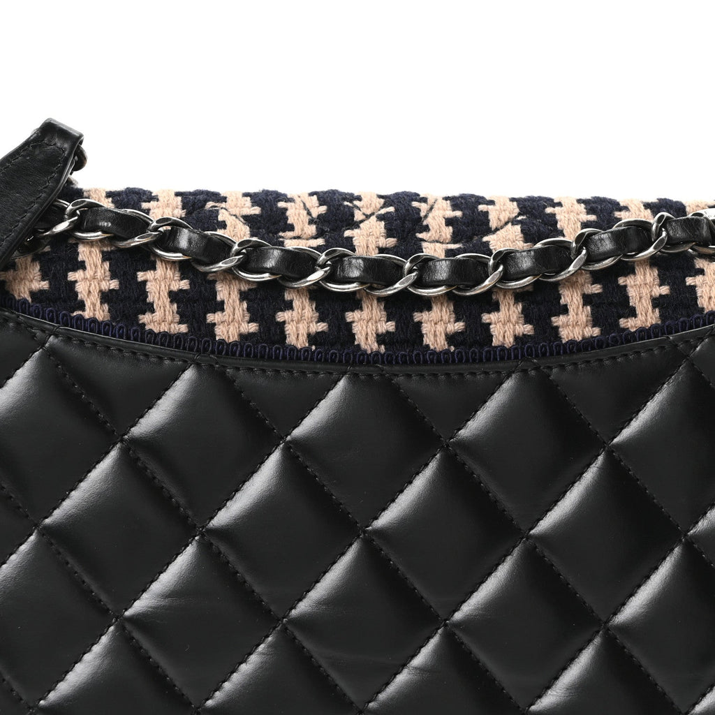 Tweed Calfskin Quilted Ballerine Flap Black Navy Beige