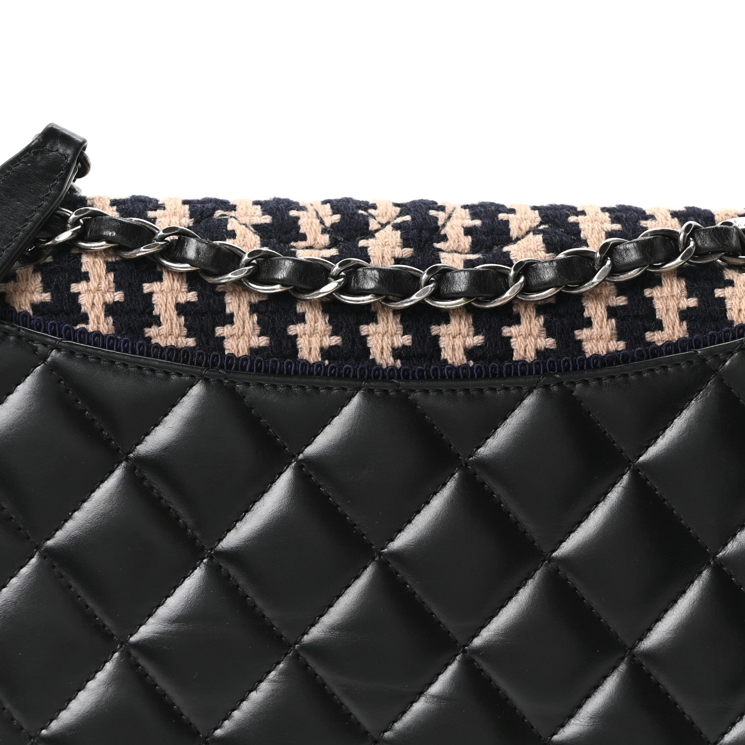 Tweed Calfskin Quilted Ballerine Flap Black Navy Beige