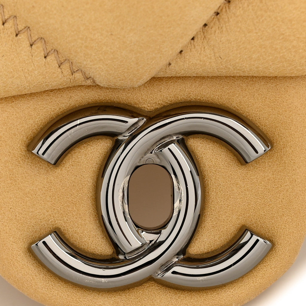 Calfskin Quilted Medium Bubble Quilt Flap Bag Beige