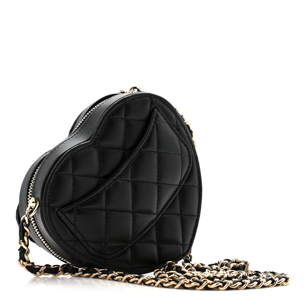 Lambskin Quilted CC In Love Heart Clutch With Chain Black