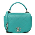 Calfskin Stitched Small Ring My Bag Flap Crossbody Turquoise