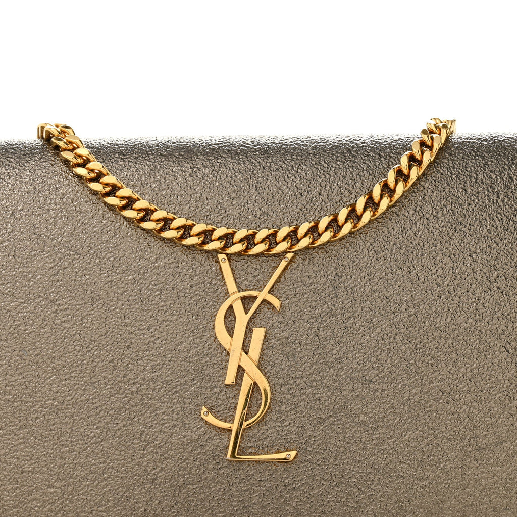 Grained Metallic Calfskin Monogram Chain Wallet Bronze