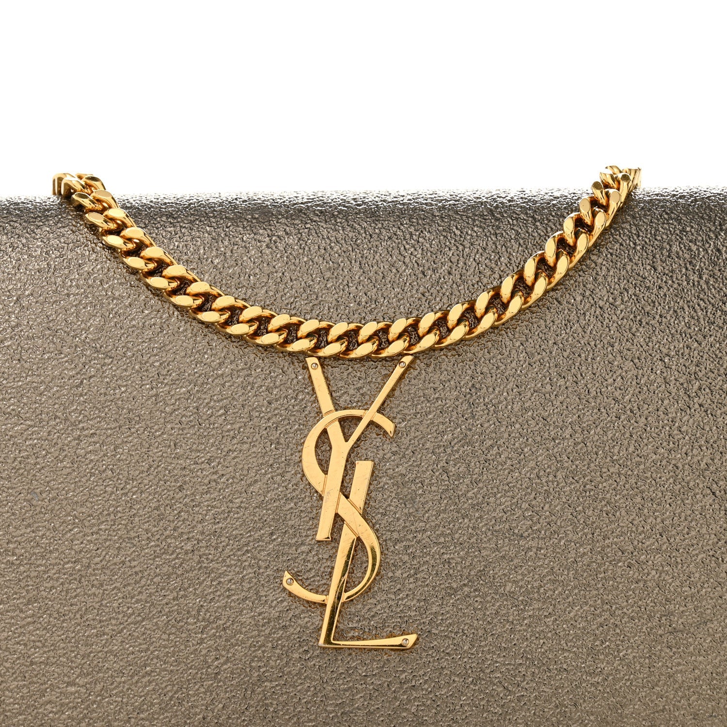 Grained Metallic Calfskin Monogram Chain Wallet Bronze