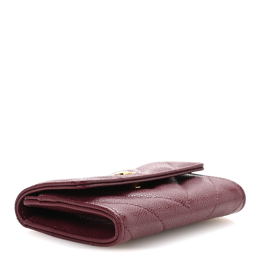 Caviar Flat Chevron Quilted Flap  Holder Burgundy