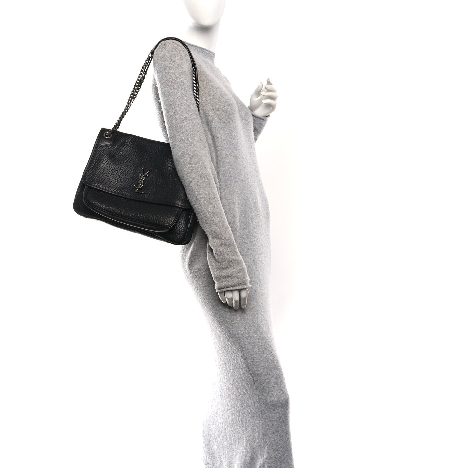 Grained Lambskin Monogram Large Niki Chain Satchel Black