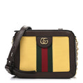 Canvas Textured Calfskin Web Mini Ophidia Top Handle Shoulder Bag Easy Yellow Dark Brown