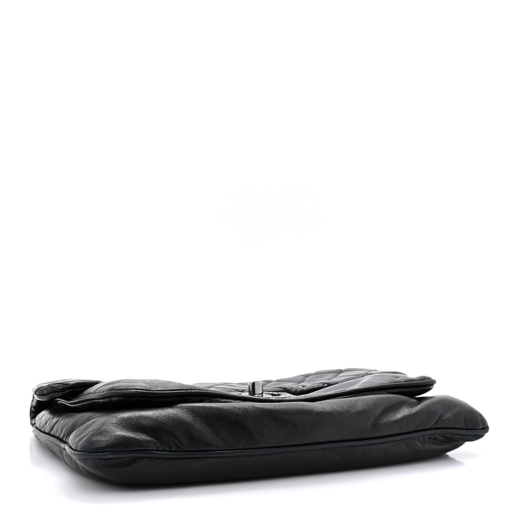 Lambskin Quilted Chain Mail Shoulder Bag Black