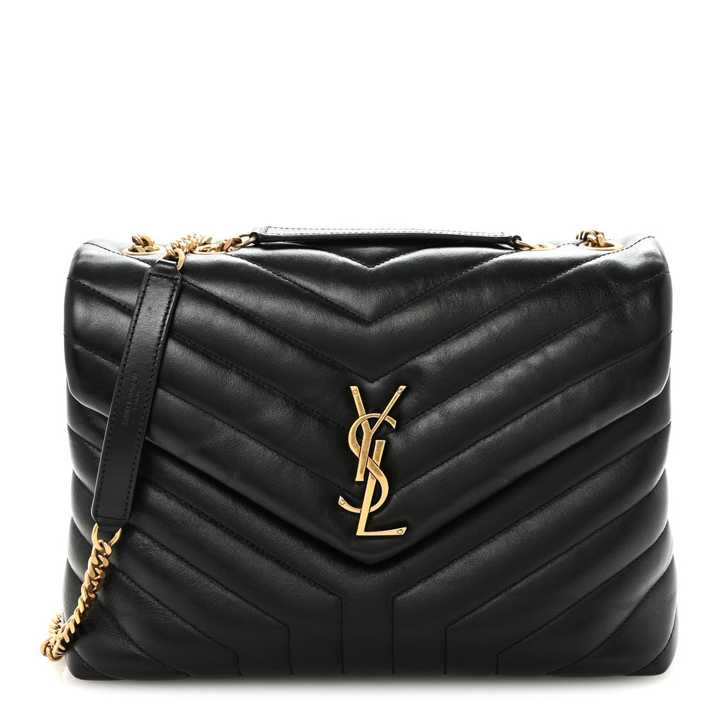 Calfskin Y Quilted Monogram Medium Loulou Chain Satchel Black