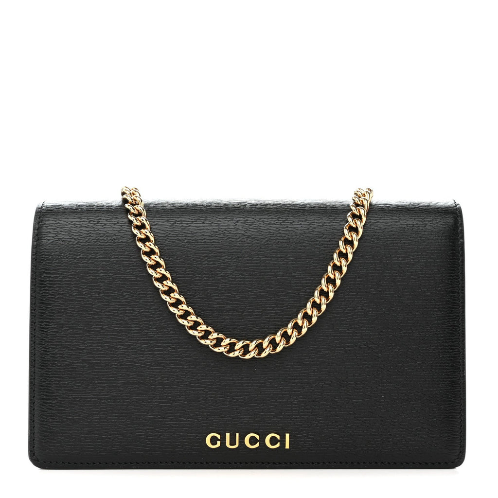Textured Calfskin Script Logo Wallet On Chain Black