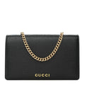 Textured Calfskin Script Logo Wallet On Chain Black