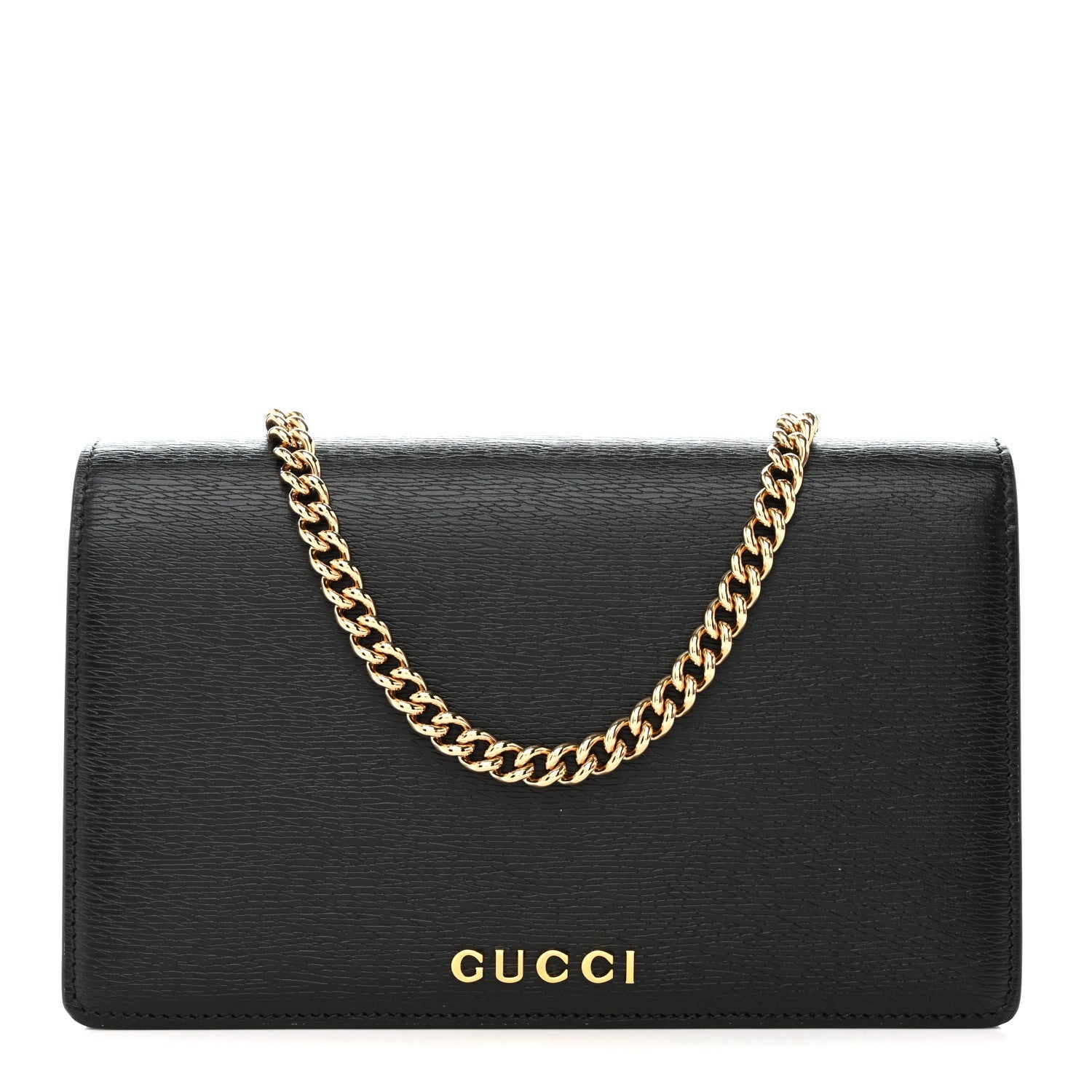 Textured Calfskin Script Logo Wallet On Chain Black