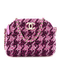 Tweed Quilted Mini Clutch With Chain Purple