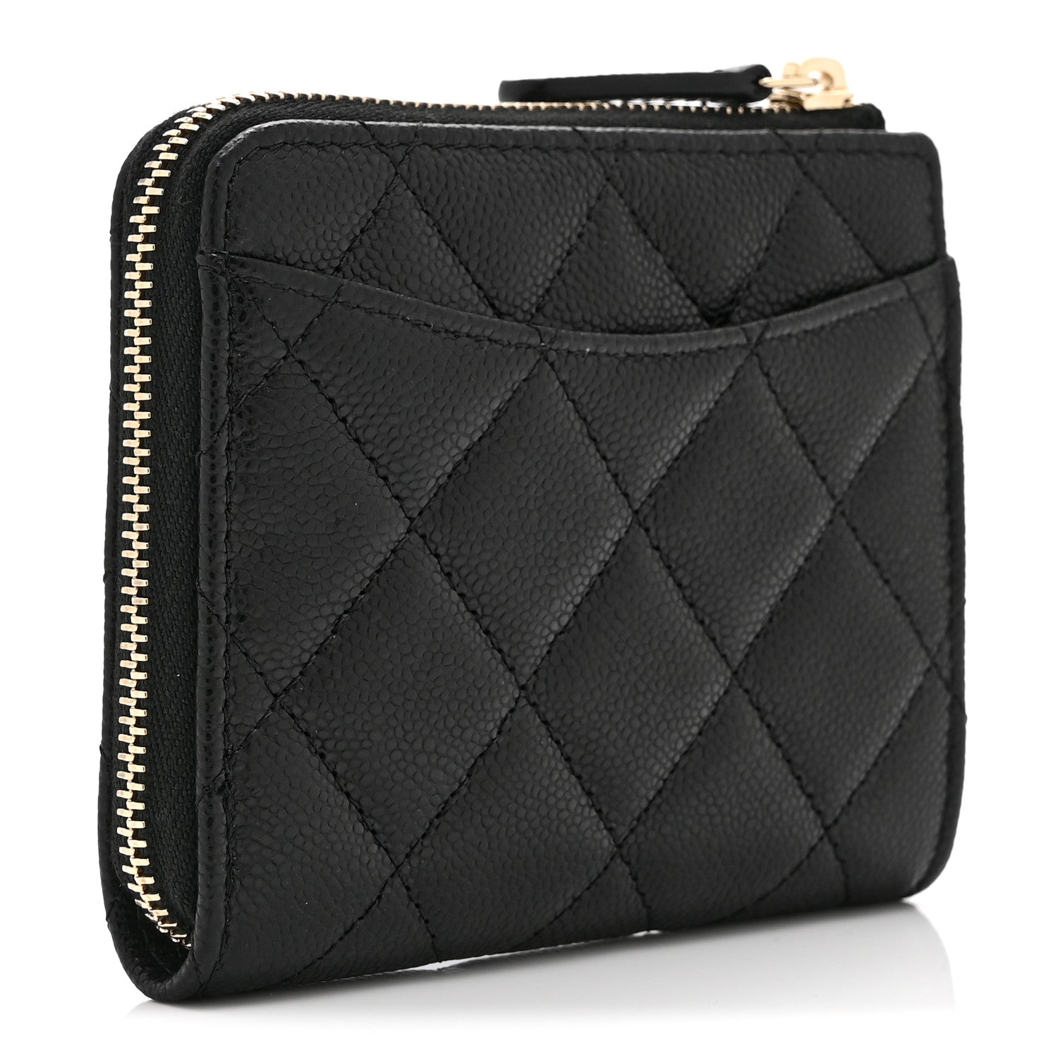 Caviar Quilted CC Zip Around  Holder Wallet Black