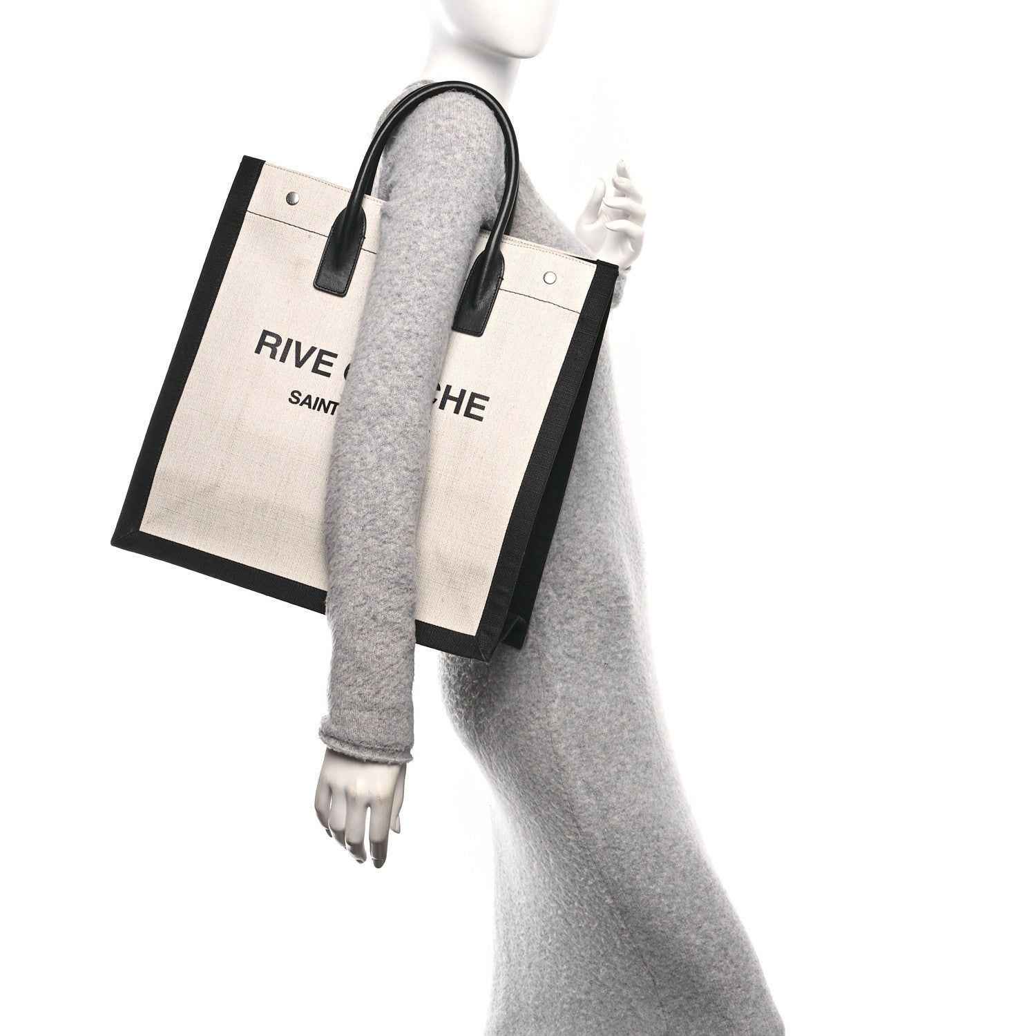 Linen Calfskin Rive Gauche North South Tote White Black