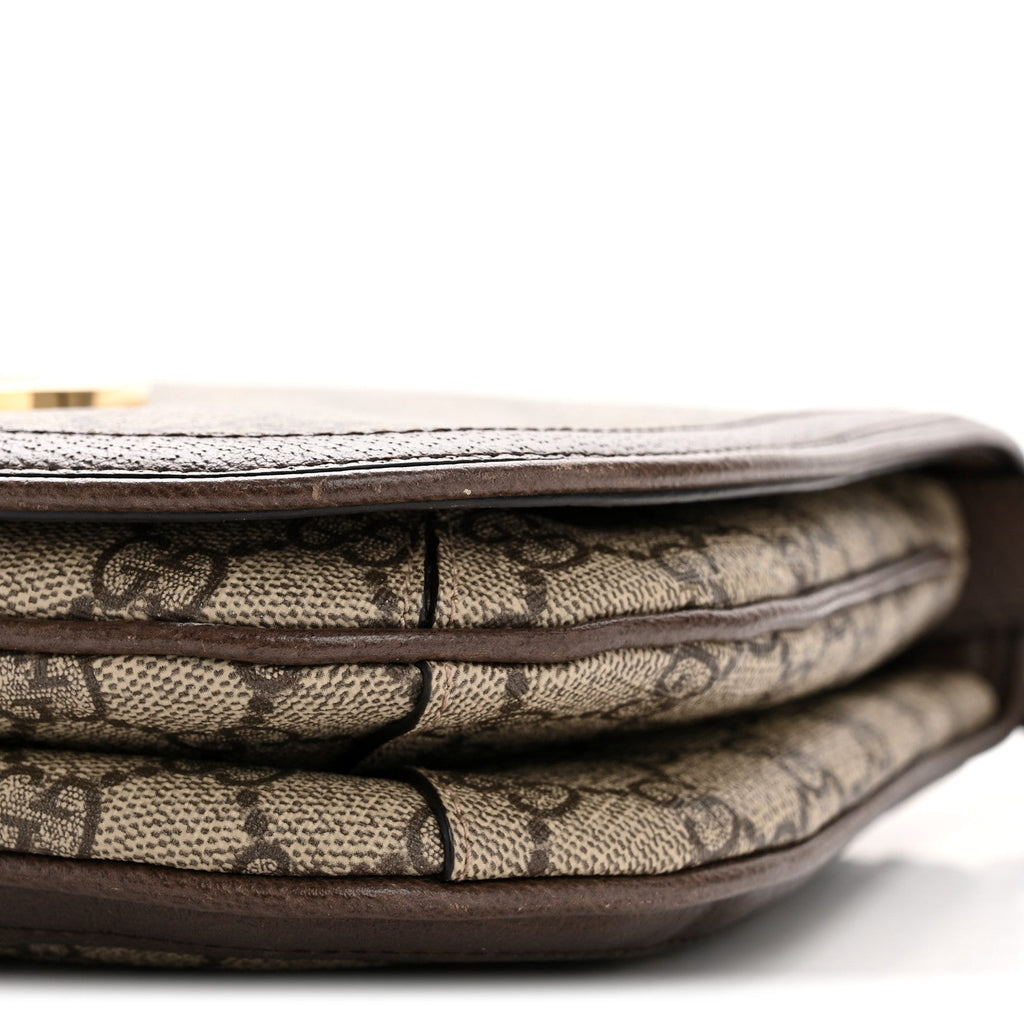 GG Supreme Monogram Textured Dollar Calfskin Web Medium Blondie Shoulder Flap Bag Beige Ebony New Acero