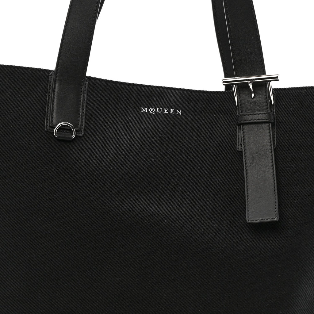 Canvas Calfskin T-Bar Shopping Bag Black