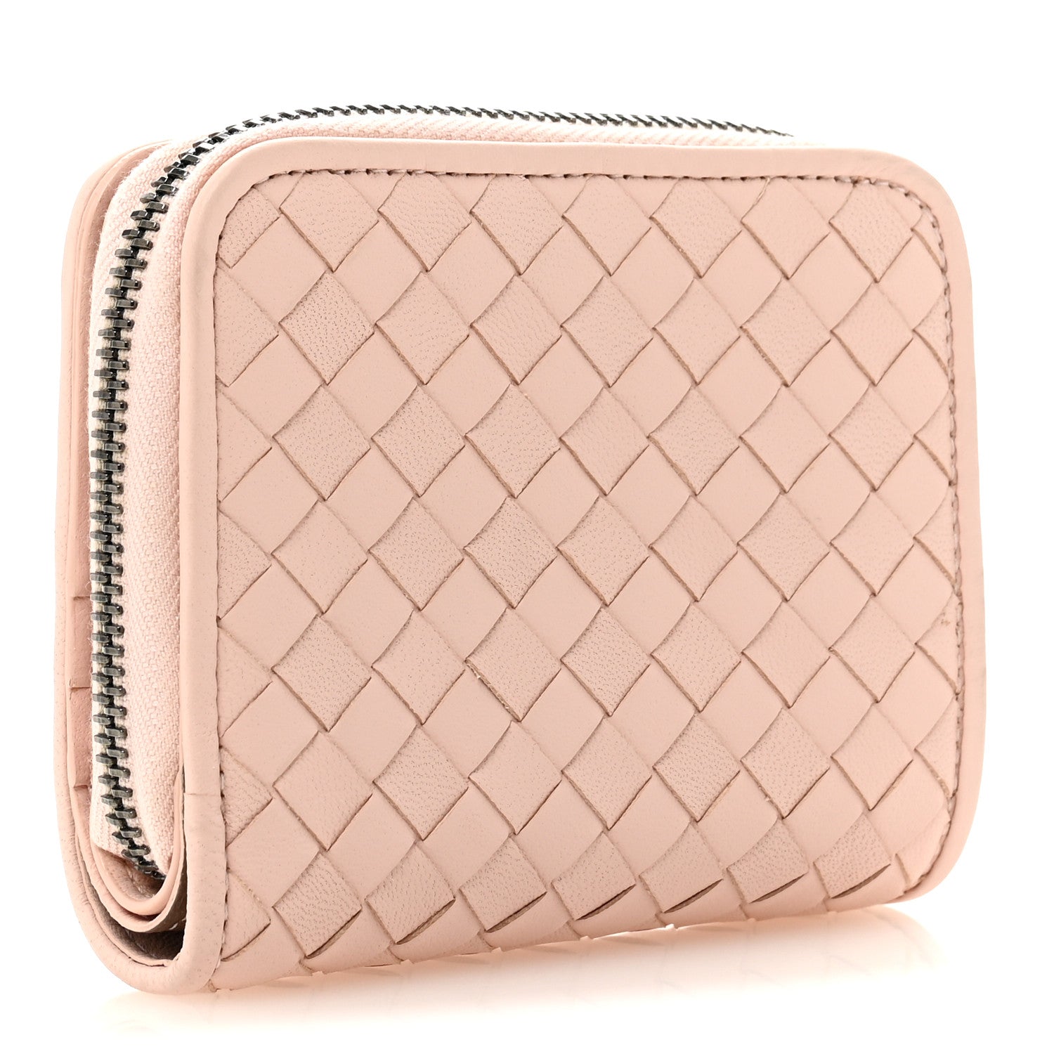 Nappa Intrecciato Small Bi-Fold Zip Wallet Pink