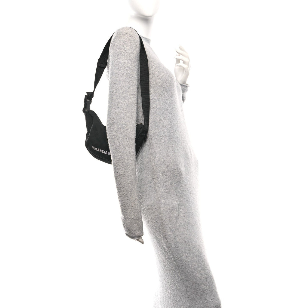 Recycled Sport Nylon Logo Embroidered Wheel Sling Bag Black White