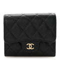 Caviar Quilted Compact Flap Wallet Black