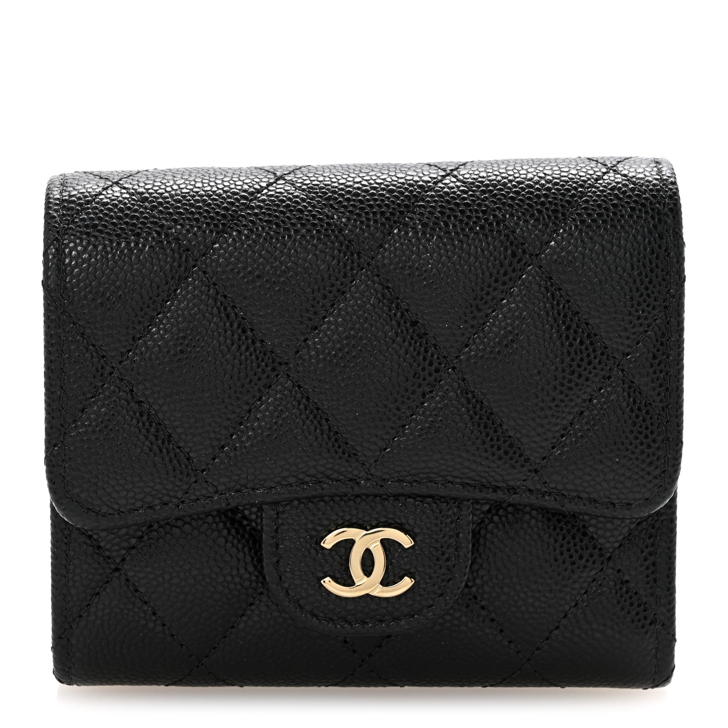 Caviar Quilted Compact Flap Wallet Black