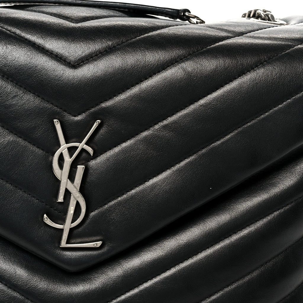 Calfskin Y Quilted Monogram Medium Loulou Chain Satchel Black