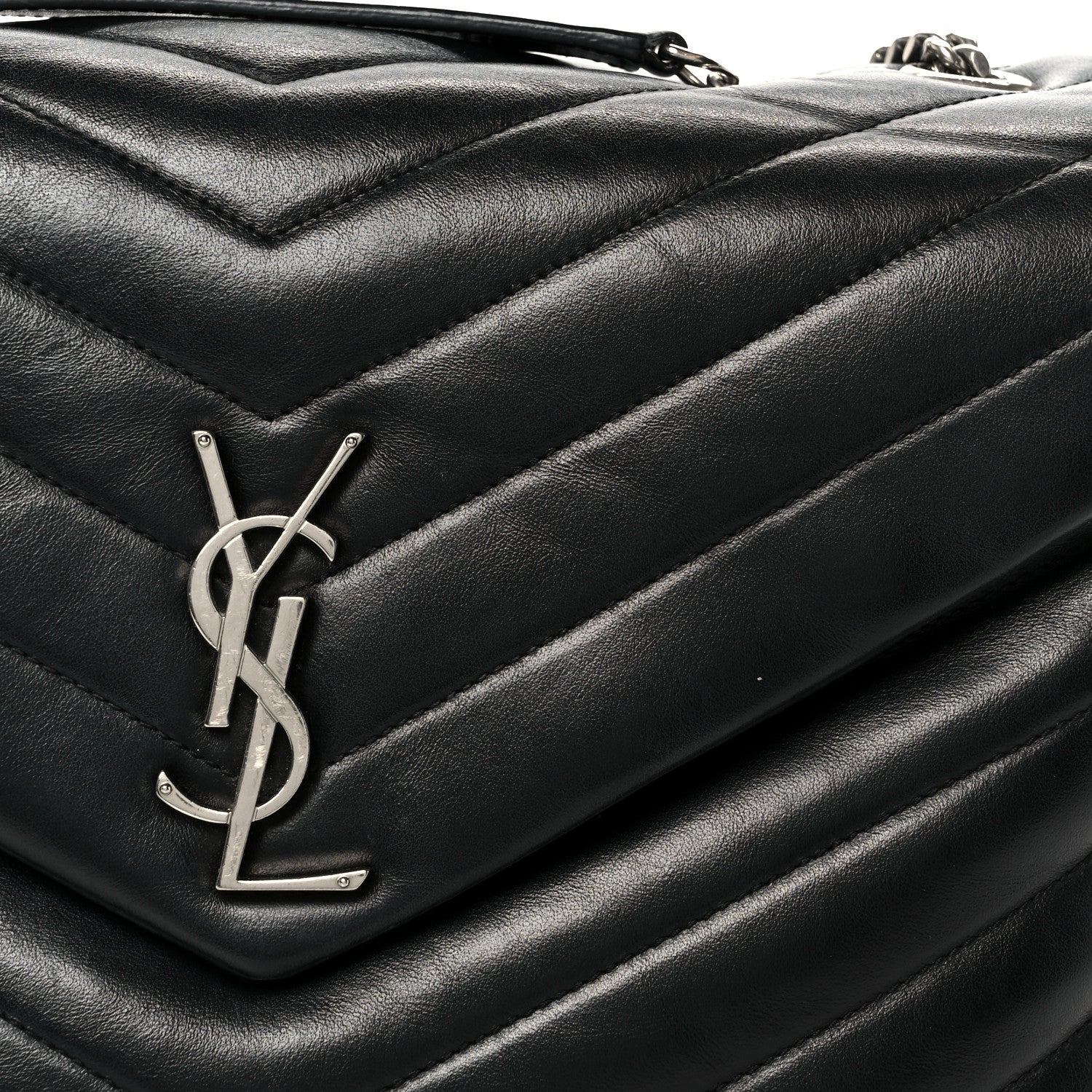 Calfskin Y Quilted Monogram Medium Loulou Chain Satchel Black