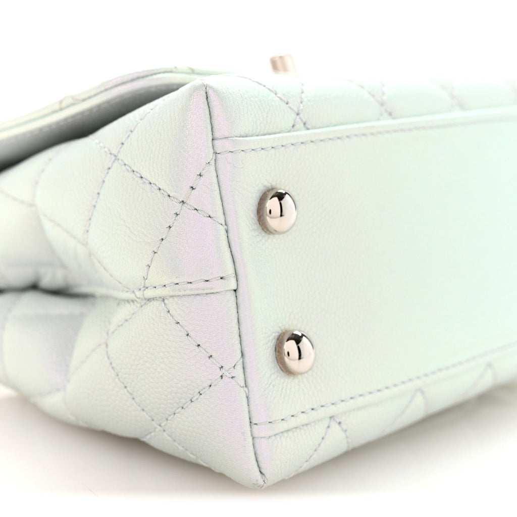 Iridescent Caviar Quilted Extra Mini Coco Handle Flap Light Blue