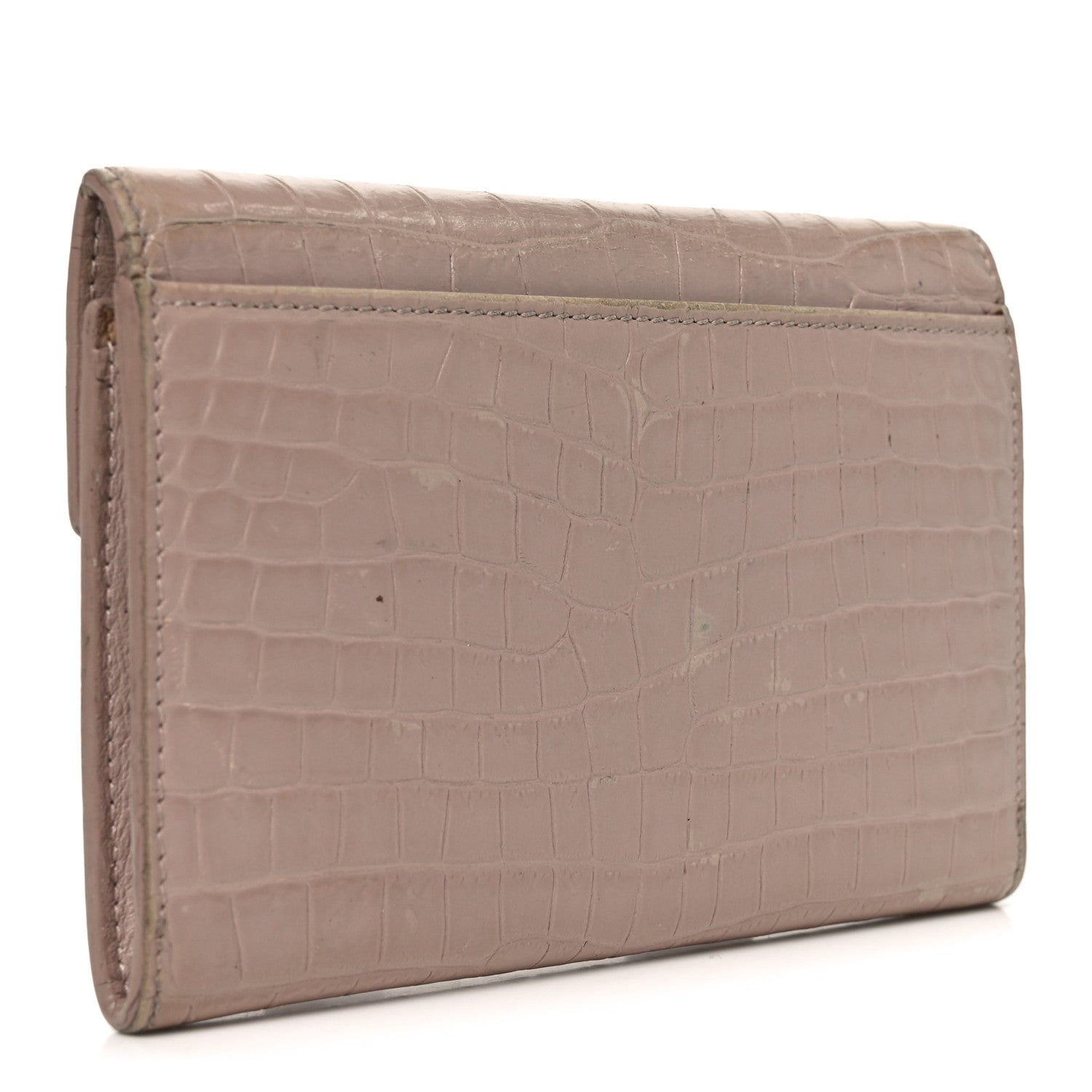 Calfskin Crocodile Embossed Small Monogram Envelope Wallet Rose Antic