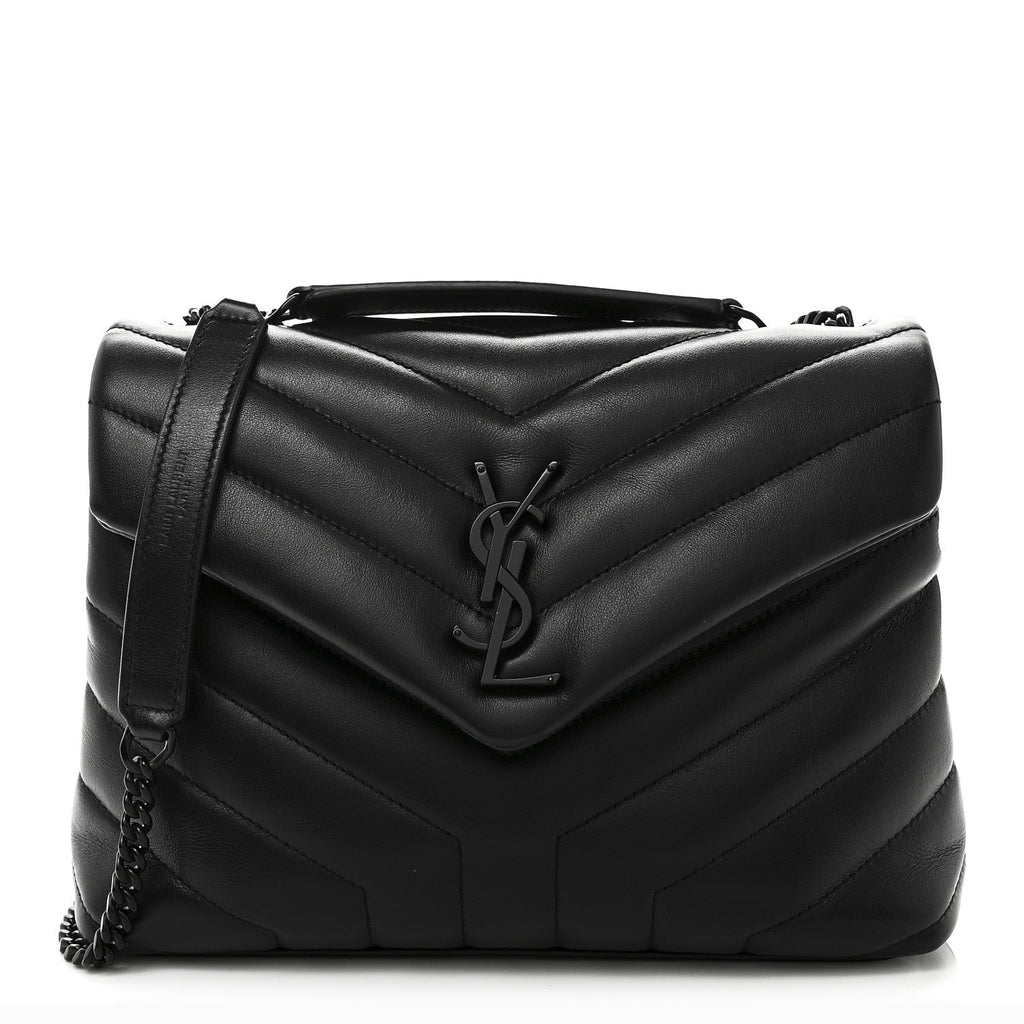 Calfskin Y Quilted Monogram Monochrome Small Loulou Chain Satchel Black