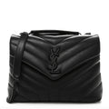Calfskin Y Quilted Monogram Monochrome Small Loulou Chain Satchel Black