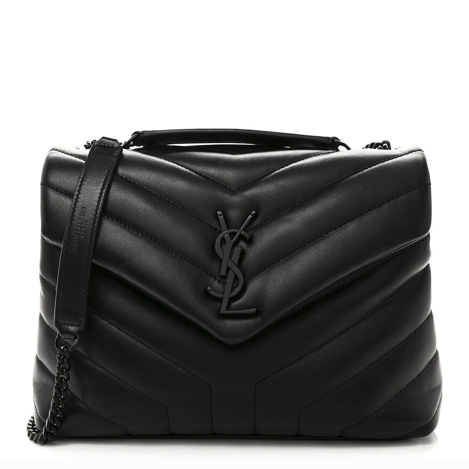 Calfskin Y Quilted Monogram Monochrome Small Loulou Chain Satchel Black