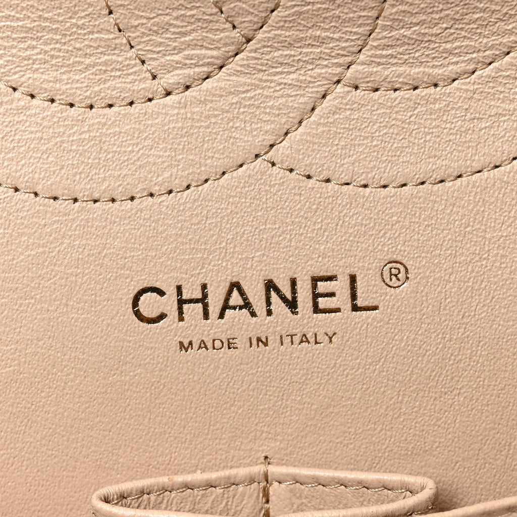 Pearly Caviar Quilted Jumbo Double Flap Beige