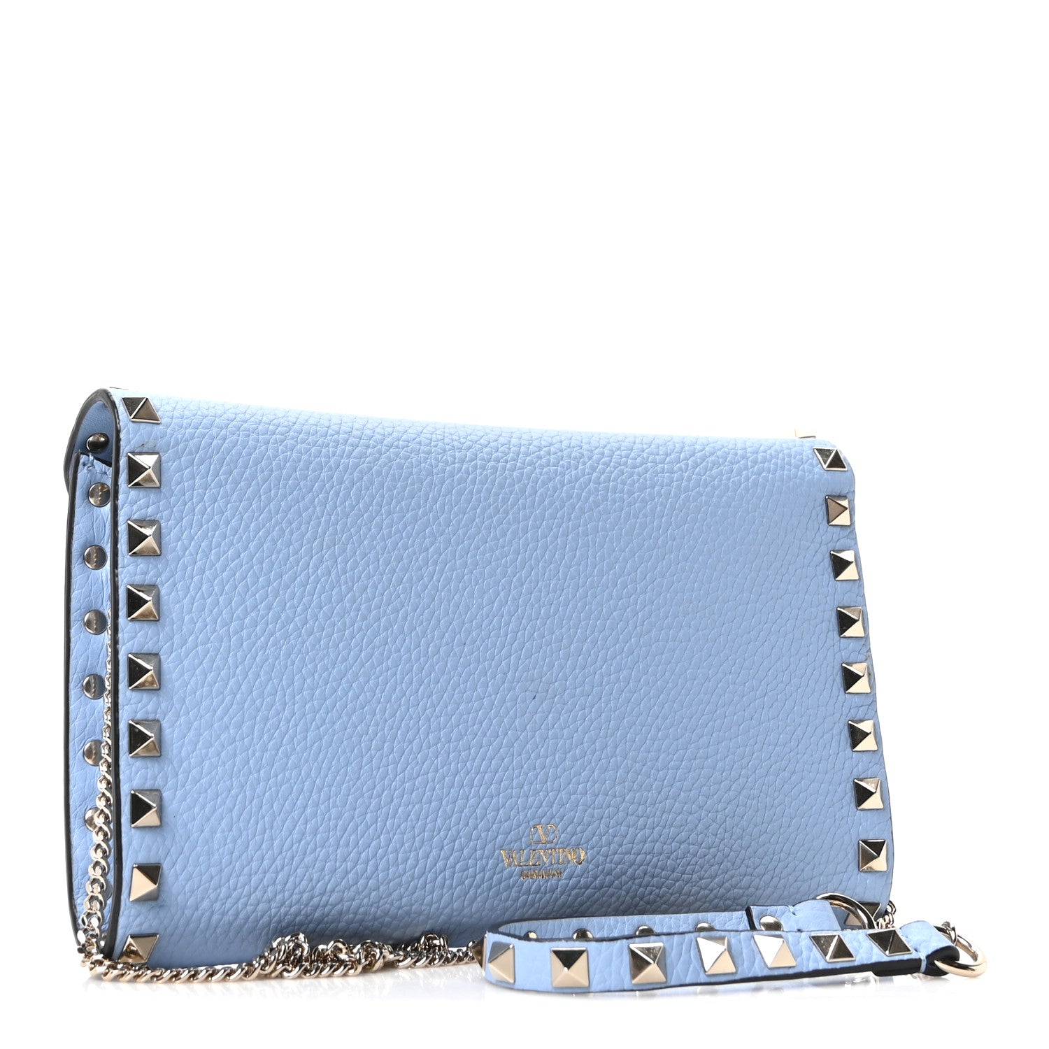 Grainy Calfskin Rockstud Flip Lock Wallet With Chain Niagra