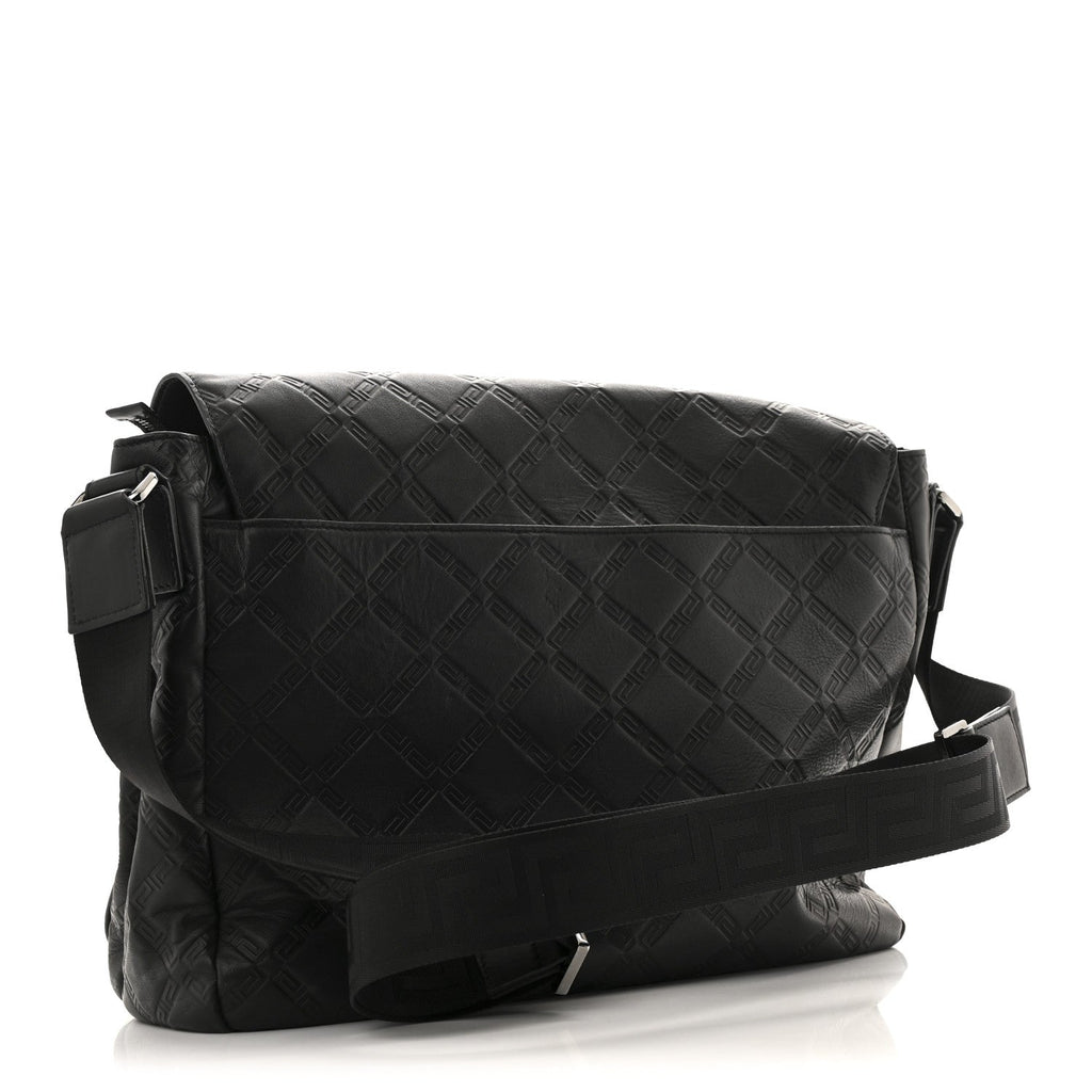 Calfskin Embossed Medusa Messenger Bag Black