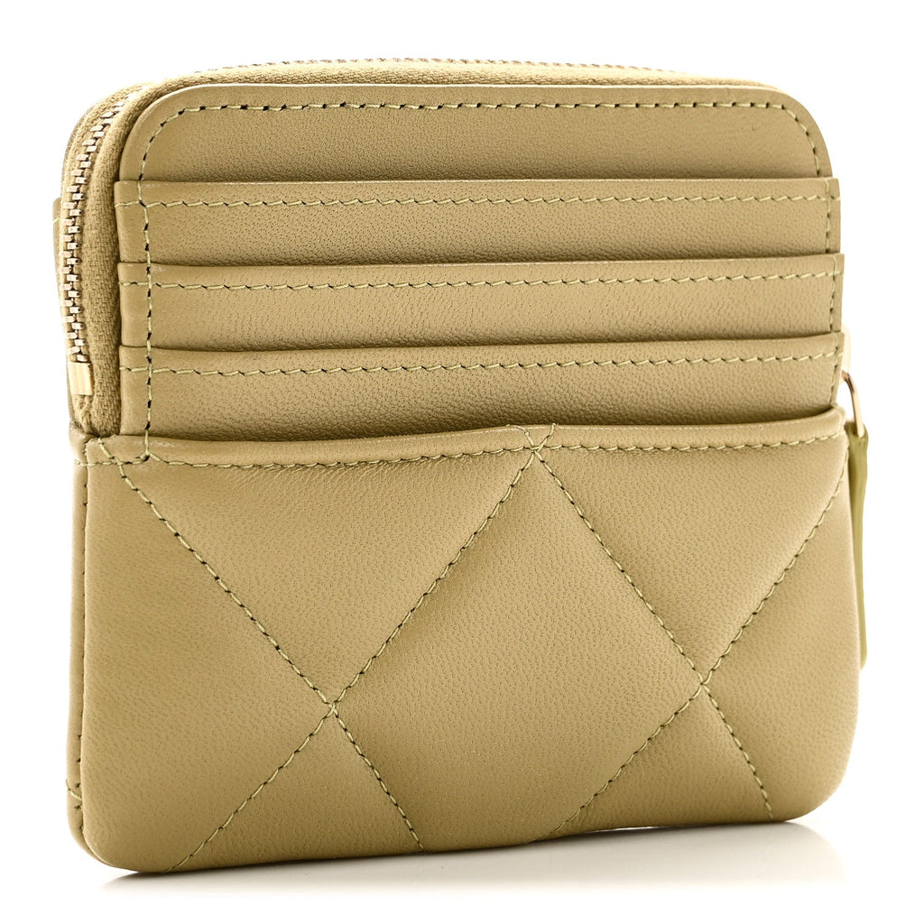 Lambskin Quilted Chanel 19 Zip  Holder Wallet Light Green