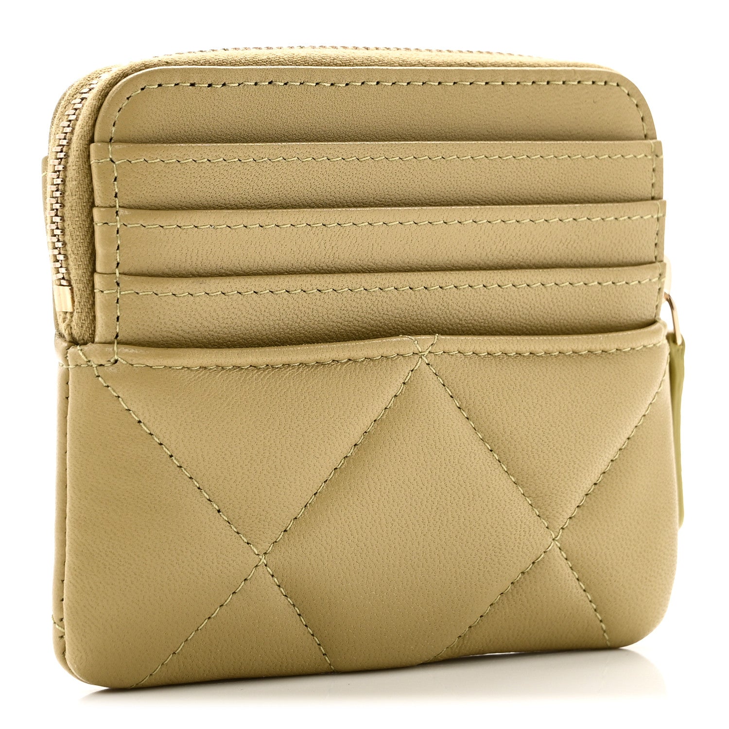 Lambskin Quilted Chanel 19 Zip  Holder Wallet Light Green