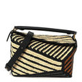 Calfskin Raffia Paula's Ibiza Small Puzzle Edge Bag Natural Honey Gold