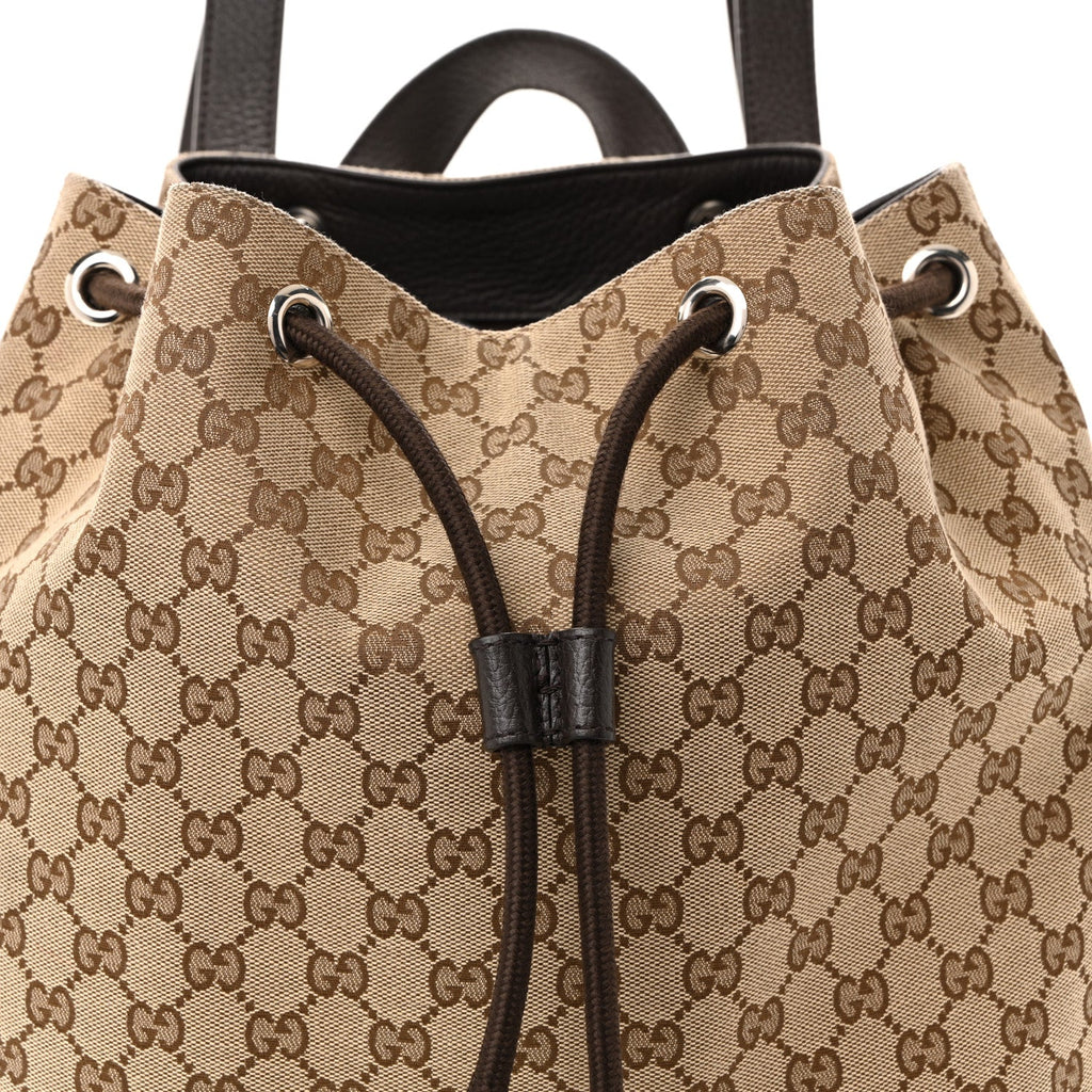 Monogram Dollar Calfskin O Drawstring Backpack Beige Ebony Testa di Moro Dark Chocolate